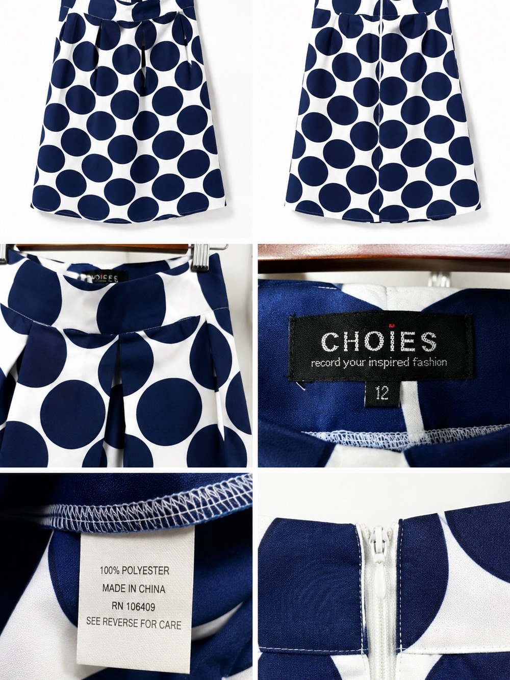 Choies Navy and White Polka Dot A-Line Skirt